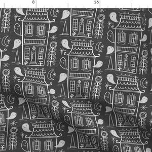Vintage Halloween Fabric - Haunted Houses By Anda - Vintage Halloween Ghost Victorian Gray White Cotton Fabric By The Yard With Spoonflower