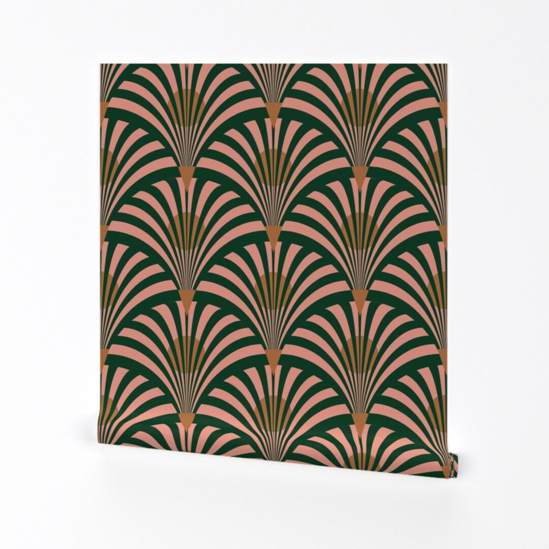 Art Deco Wallpaper Art Deco Pink and Green Fans by Sophieworrall ...