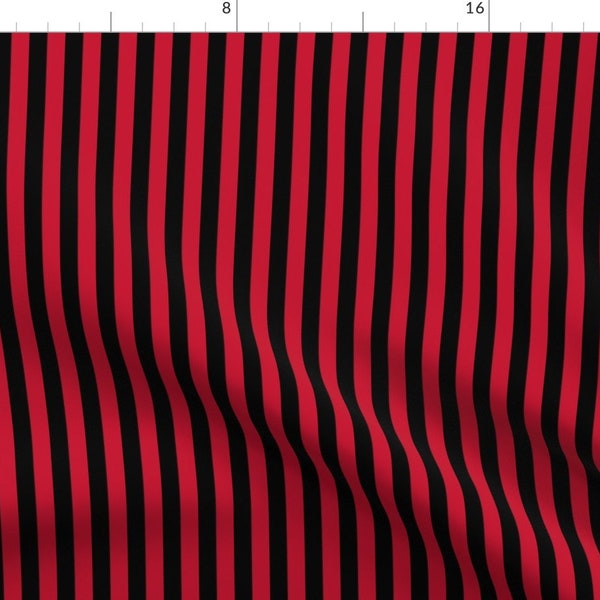 Stripes Fabric - Black And Red 1/2 Inch Stripe By Littlemisscrow - Black Red Stripes Vintage Cotton Fabric By The Yard With Spoonflower