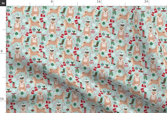 Shiba Inu Fabric - Shiba Inu Dog Christmas Fabrics By Petfriendly - Shiba Inu Dog Breed Presents Cotton Fabric By The Yard With Spoonflower