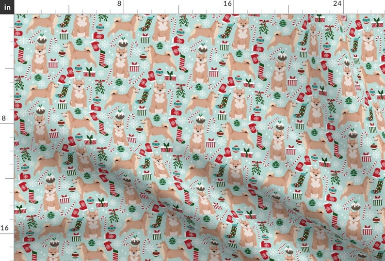 Shiba Inu Fabric - Shiba Inu Dog Christmas Fabrics By Petfriendly - Shiba Inu Dog Breed Presents Cotton Fabric By The Yard With Spoonflower image 1