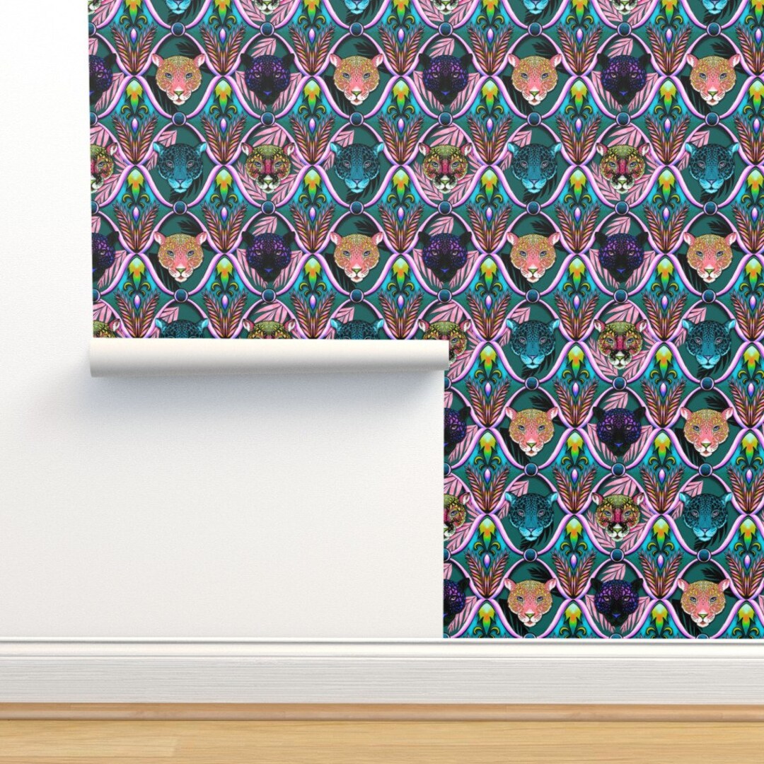 Vaporwave Jungle Wallpaper Jaguars Ogee After Dark by - Etsy Australia