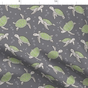 Sea Turtle Fabric - Sea Turtles Nautical Ocean Green On Dark Grey By Caja Design - Sea Turtle Cotton Fabric By The Yard With Spoonflower
