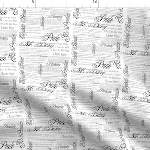 Text Fabric - Pride Prejudice Text (In White) By Esheepdesigns - Text Typography Black White Cotton Fabric By The Yard With Spoonflower