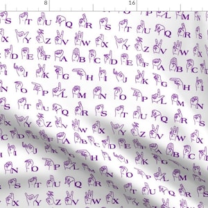 Sign Language Alphabet - Sign Language Alphabet // Violet By Thinlinetextiles - ASL Alphabet Cotton Fabric By The Yard With Spoonflower