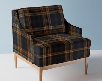 Blue Brown Tartan Upholstery Fabric- Fine Line Plaid by northern_whimsy - Traditional English Scottish  Fabric By The Yard With Spoonflower