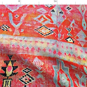 Boho Fabric - Tropical Sunrise by floraryfabrics - Kilim Moroccan Style Bohemian Geometric Colorful Pink Fabric by the Yard by Spoonflower
