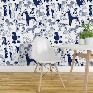 Hunde Tapete - Geometrische Nass Nasen Blueprint Hunde Beagles Mops Von Selmacardo - Individuell bedruckte selbstklebende Tapetenrolle von Spoonflower