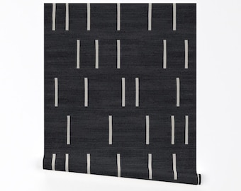 Line Wallpaper - Denim Line Mud Cloth Dark By Holli Zollinger - Line Custom Printed Removable Self Adhesive Wallpaper Roll by Spoonflower