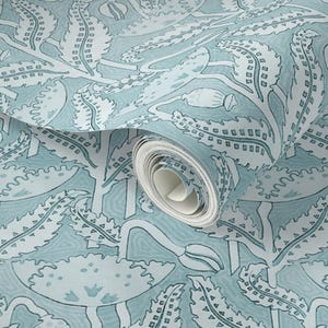 Antique Wallpaper - Antique Poppy In Aquamarine By Willowlanetextiles - Custom Printed Removable Self Adhesive Wallpaper Roll by Spoonflower image 3