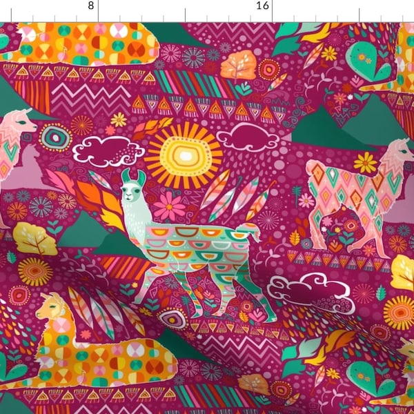 Llama Fabric - Llamas On Purple (Large) By Creativetaylor - Llama Cactus Rain Cloud Yellow Purple Cotton Fabric By The Yard With Spoonflower