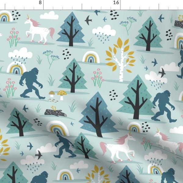 Cryptozoology Fabric - Believe In Wild Things And Rainbows By Bamokreativ - Bigfoot Unicorn Kids Cotton Fabric By The Yard With Spoonflower