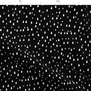 Rain Fabric - Black and White Rain Drops By Kimsa - Children Cotton Fabric By The Yard With Spoonflower