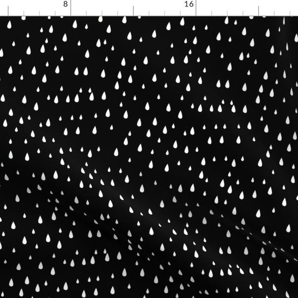 Rain Fabric - Black and White Rain Drops By Kimsa - Children Cotton Fabric By The Yard With Spoonflower