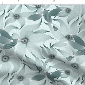 Hummingbirds Blue Floral Illustration Fabric - Hummingbirds By Vo Aka Virginiao - Hummingbirds Cotton Fabric By The Yard With Spoonflower