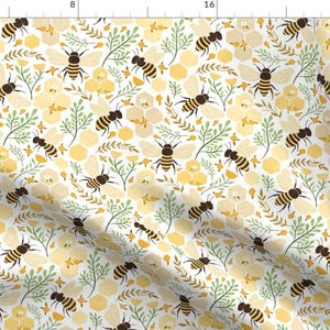 Spring Honeybee Fabric - Busy Bees by tangerine-tane - Summer Bugs Hexagons Easter Bees Insects Fabric by the Yard by Spoonflower