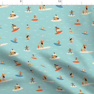 Tropical Fabric - Surfing Kids Small by tasiania - Ocean Surfing Summer Sports Kids Family Surf Waves Dog Fabric by the Yard by Spoonflower