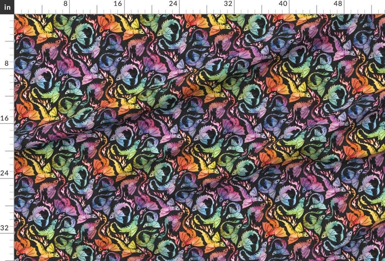 Small Dragons Fabric - Dragon Fire Dark by adenaj - Rainbow Fantasy Watercolor Fairy Tale Mythical Fabric by the Yard by Spoonflower image 2