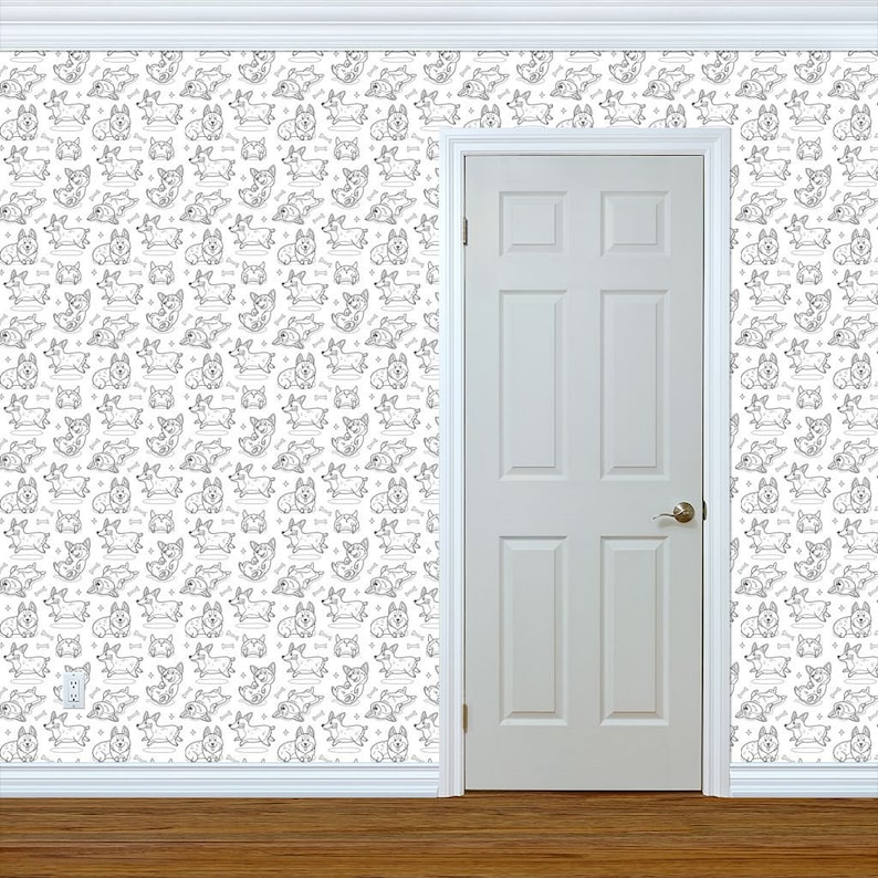 Corgi Wallpaper Dog Children Custom Printed Removable Self Adhesive Wallpaper Roll by Spoonflower Corgis Coloring Print By Penguinhouse