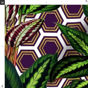 Peacock Plant Fabric - Palm On Polygon White Purple Gold By Wickedrefined - Peacock Plant Green Cotton Fabric By The Yard With Spoonflower image 3