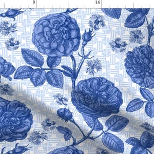 VIntage Blue Floral Fabric - D&#39;Aumont Chateau Chinoiserie Delft2 By Lilyoake - Chinese Style Cotton Fabric By The Yard With Spoonflower