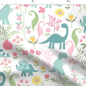 Dinosaur Nursery Fabric - Dino Garden 8 Super Large-01 By Laura May Designs - Girls Nursery Dino Cotton Fabric By The Yard With Spoonflower