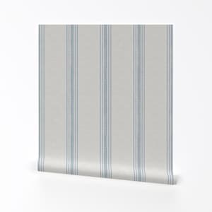 Blue Ticking Stripe Peel and Stick Wallpaper - French Farmhouse Country Rustic - Removable Wall Decor Art - French Provincial by kittenlane image 2