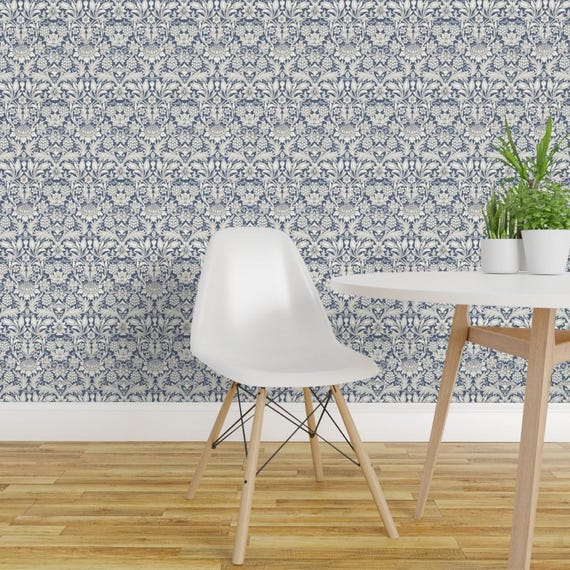 Victorian Floral Peel and Stick Wallpaper - English Garden William Morris - Removable Wall Decor Art - Sunflower Blue by wbbeardie