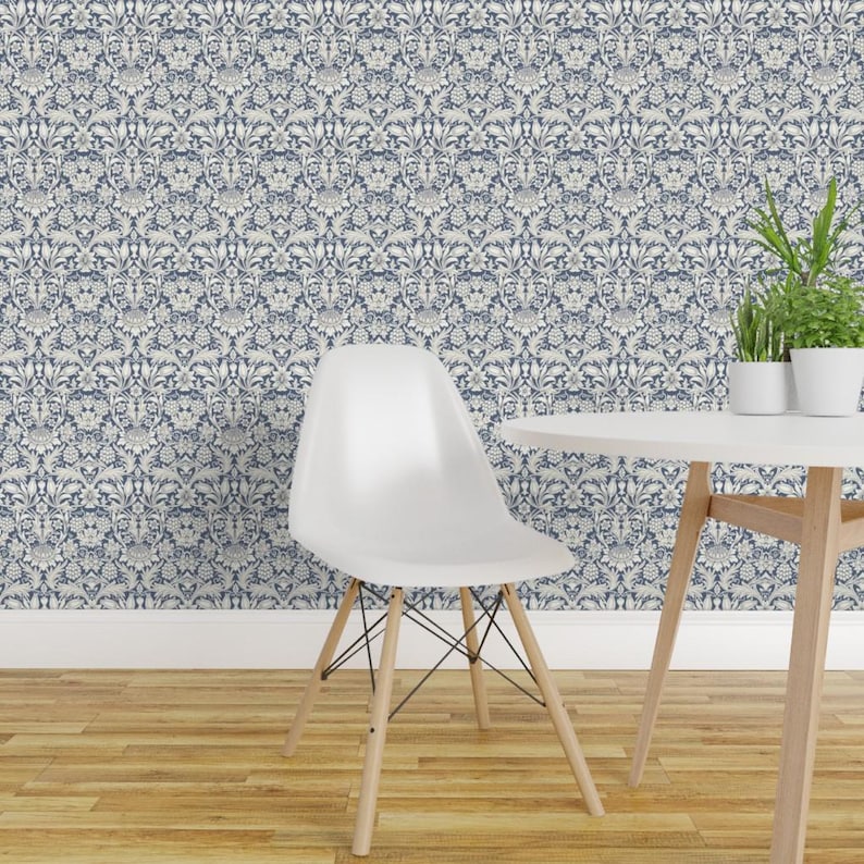Victorian Floral Peel and Stick Wallpaper - English Garden William Morris - Removable Wall Decor Art - Sunflower Blue by wbbeardie image 1