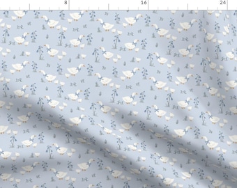 Spring Fabric - Meadow Ducks Blue Small by hufton_studio - Farmhouse Cottage Ducklings Rustic Cottagecore Fabric by the Yard by Spoonflower