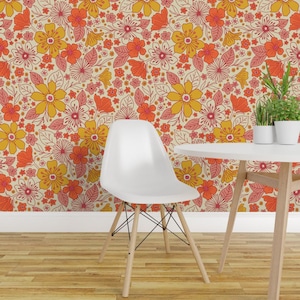 Groovy Floral Peel and Stick Wallpaper - Hippie Vibes Vintage Retro - Removable Wall Decor Art - Retro 1960s Mod Floral by somecallmebeth