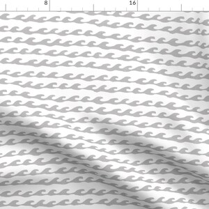Surfs Fabric - Surf Grey Water Waves Summer Fabric Nautical Design By Andrea Lauren- Surfing Curl Cotton Fabric By The Yard With Spoonflower