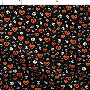 Vintage Halloween Fabric - I Heart Halloween By Therewillbecute - Black Orange Heart Skull Spooky Cotton Fabric By The Yard With Spoonflower