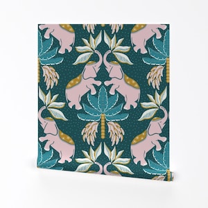 Elephant Nouveau Wallpaper - Elephant JoyBy Vivdesign - Circus Indian Bohemian Glam Removable Self Adhesive Wallpaper Roll by Spoonflower