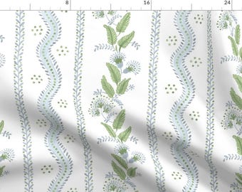Regency Floral Fabric - Soft Blue And Greens by danika_herrick - Folk Art Light Blue Leaves Flower Vine Fabric by the Yard by Spoonflower