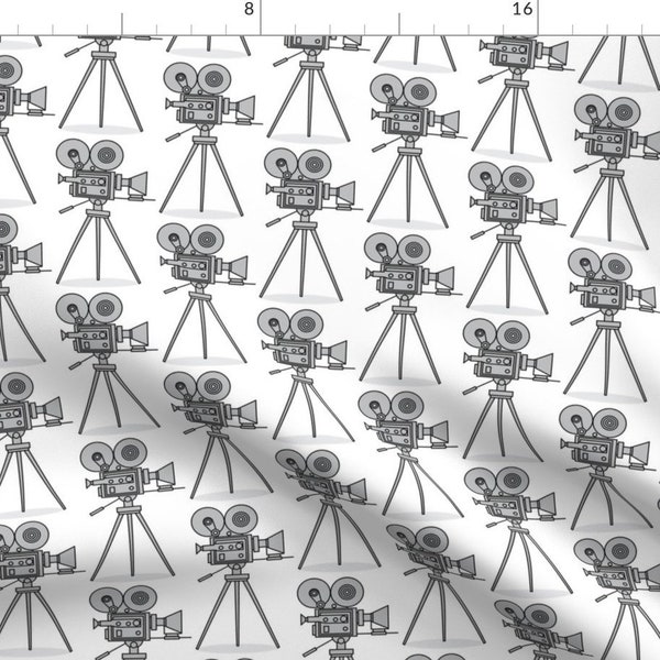 Gray Movie Camera Fabric - Grey Vintage-Movie-Cameras By Lilcubby - Movie Camera Home Decor Cotton Fabric By The Yard With Spoonflower