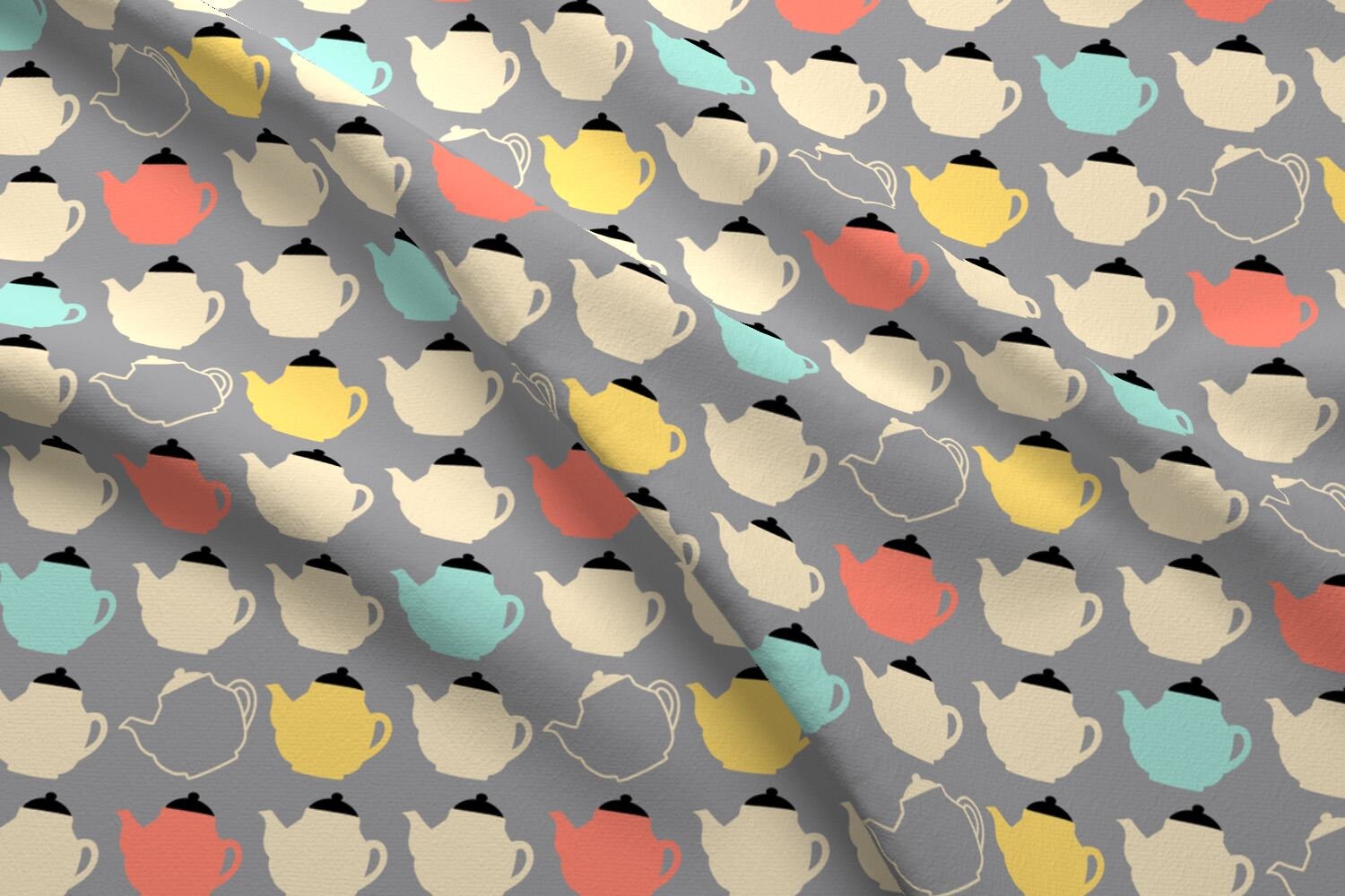 Retro Teapot Fabric Teapots By Oleynikka Mod Kitchen Decor Etsy