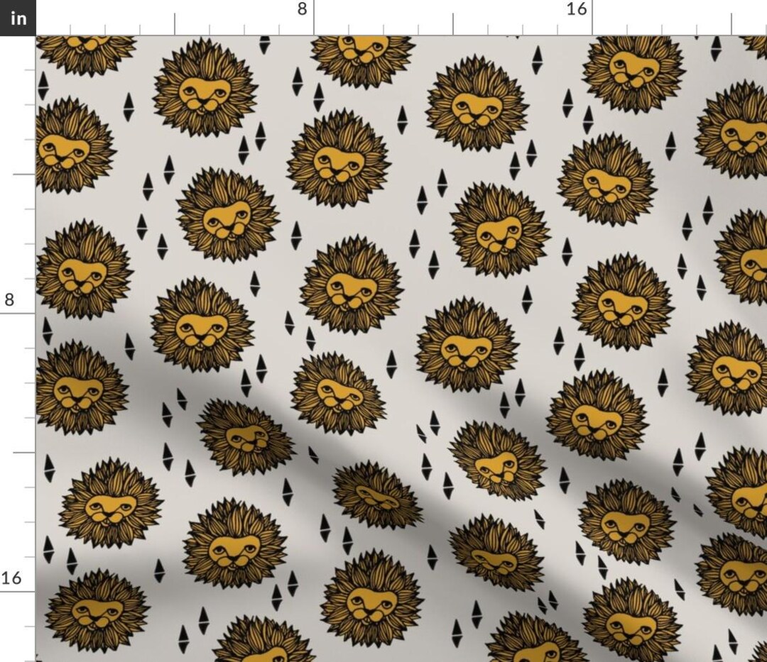 Nursery Fabric Lion // Lion Head Grey and Gold Mustard Baby by Andrea ...