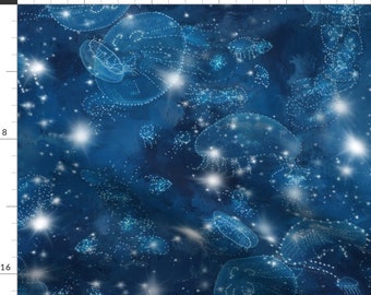 Jellyfish Fabric - Hawaiian Bioluminescence Night By Kedoki - Kids Blue Underwater Ocean Fish Cotton Fabric By The Yard With Spoonflower