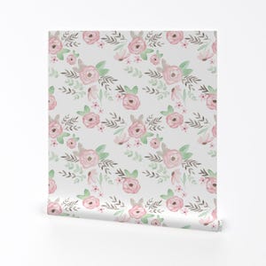 Pink Floral Wallpaper - Charlotte Floral By Pacemadedesigns - Floral Custom Printed Removable Self Adhesive Wallpaper Roll by Spoonflower