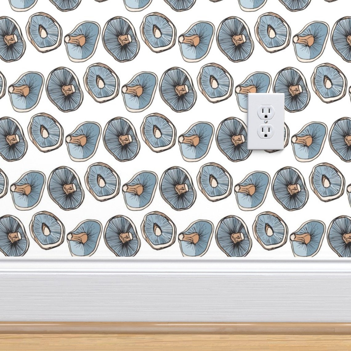 Mushroom Wallpaper Mushroom Caps By Kendrashedenhelm Blue | Etsy