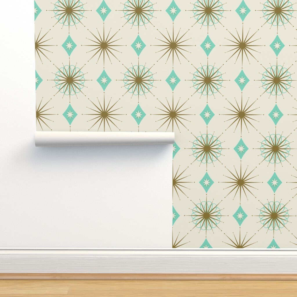 Atomic Wallpaper Starburst Aquarelle by Curiouslondon Mid - Etsy