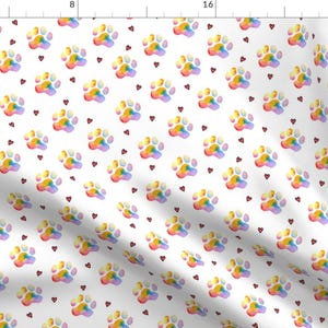 Dog Rainbow Pawprints Fabric - Rainbow Paw Prints - Large By Inkpug - Dog Footsteps Rainbow Cotton Fabric By The Yard With Spoonflower