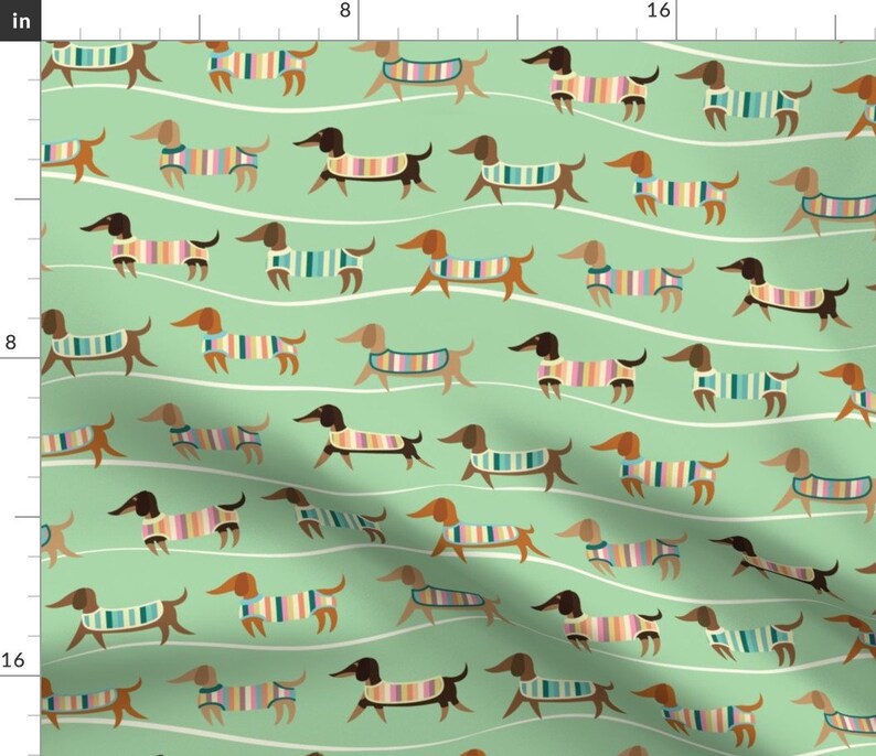 Striped Wiener Dog Fabric Wiener Dogs on Parade in Green by Etsy