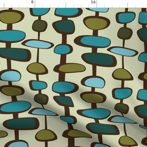 Mid-Century Fabric - Blue Green Modern Bead (Teal Palette) By Studiofibonacci - Mid-Century Cotton Fabric By The Yard With Spoonflower