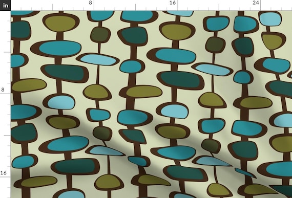 twentieth century fabrics テキスタイル Mid-century Fabric - Blue Green Modern Bead (teal Palette