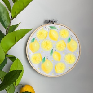 コットンのレモン刺繍テンプレート - Lemony Fresh By kristeninstitches - 6インチフープ用フルーツ刺繍パターン、Spoonflowerによるカスタムプリント