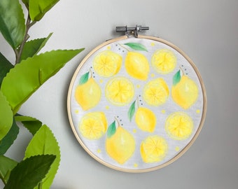 Lemons Embroidery Template on Cotton - Lemony Fresh By kristeninstitches -Fruit Embroidery Pattern for 6" Hoop Custom Printed by Spoonflower