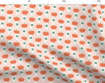 Pumpkin Autumn Floral Peach Fall Pumpkin Spice Latte Fabric - Autumn Coffee By Charlotte Winter - Cotton fabric by the yard with Spoonflower
