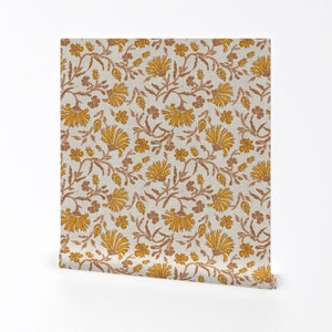 Floral Wallpaper - Kalami Floral Mustard Light By Holli Zollinger - Custom Printed Removable Self Adhesive Wallpaper Roll by Spoonflower